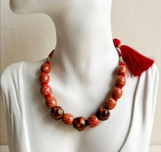 Handcrafted Jewelry Wooden Bead Crystal Necklace